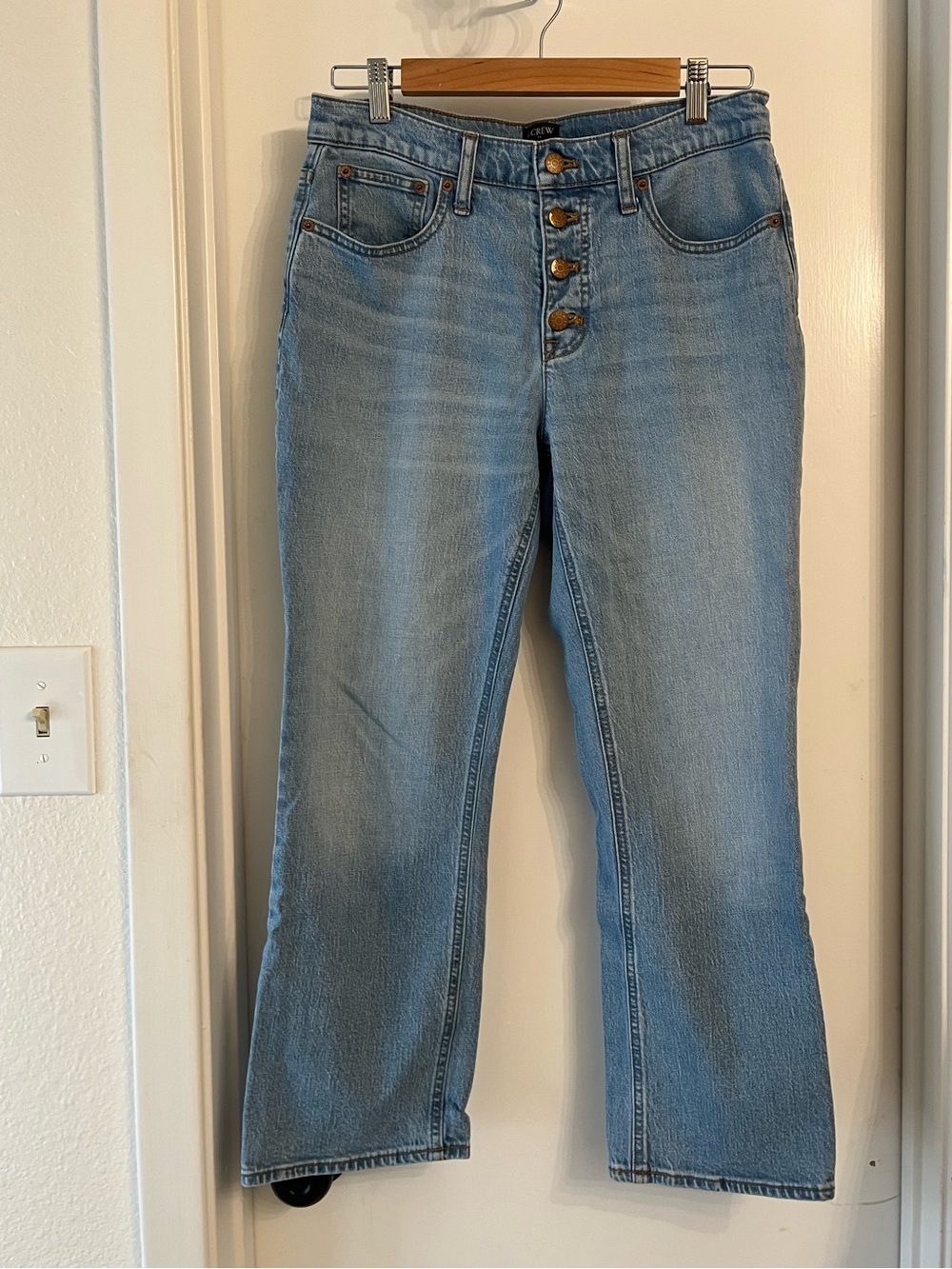 J. Crew Light Blue Mid-Rise Flare Crops Button-fly Jeans